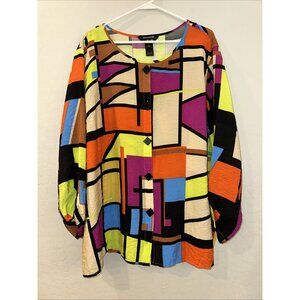 Ali Miles Plus Size 3X Wearable Art to Wear Blouse Shirt Top Abstract Neon Roomy